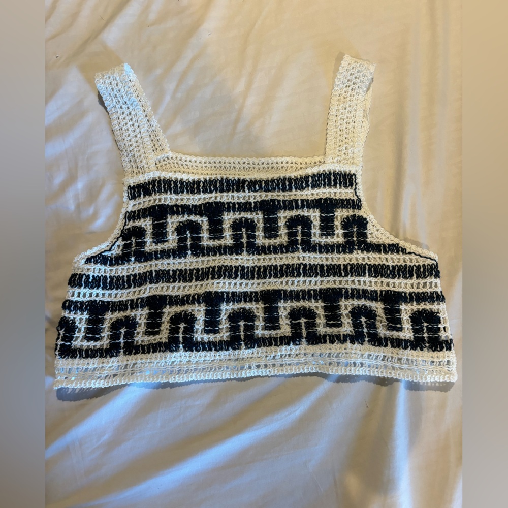 Navy and White Knit Crop Top
